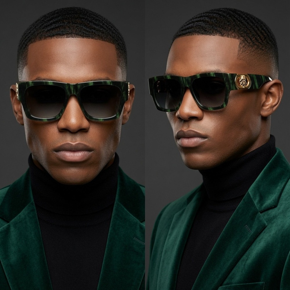 Mens‎ Square Green Marble Sunglasses Goth Clubwear Festival Edgy Eyewear Gafas